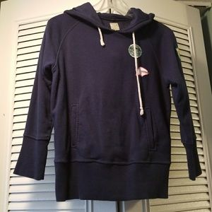 Navy pull over hoodie w/ patches